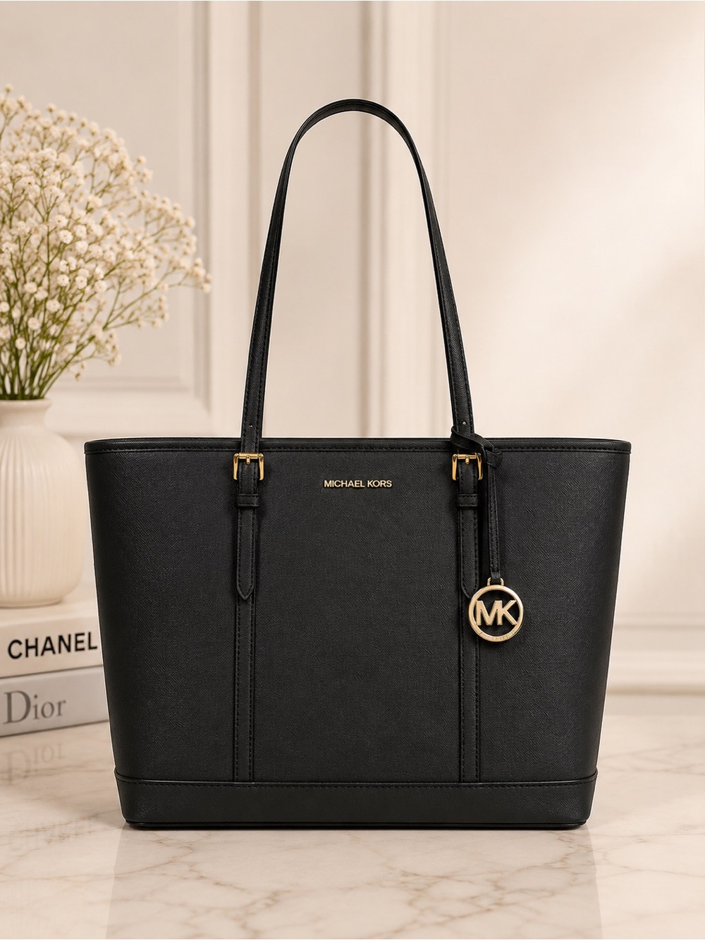 Michael Kors Black Jet Set Structured Tote Shoulder Bag